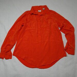 ECI Size L Orange 1/2 Button Long Sleeves Collar Shirt Hi Low Tunic Top